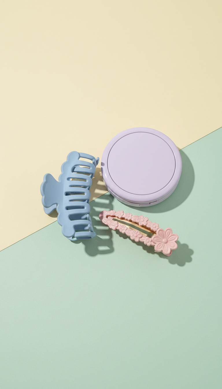 Pastel Beauty Set with Hair Clips and Compact Mirror